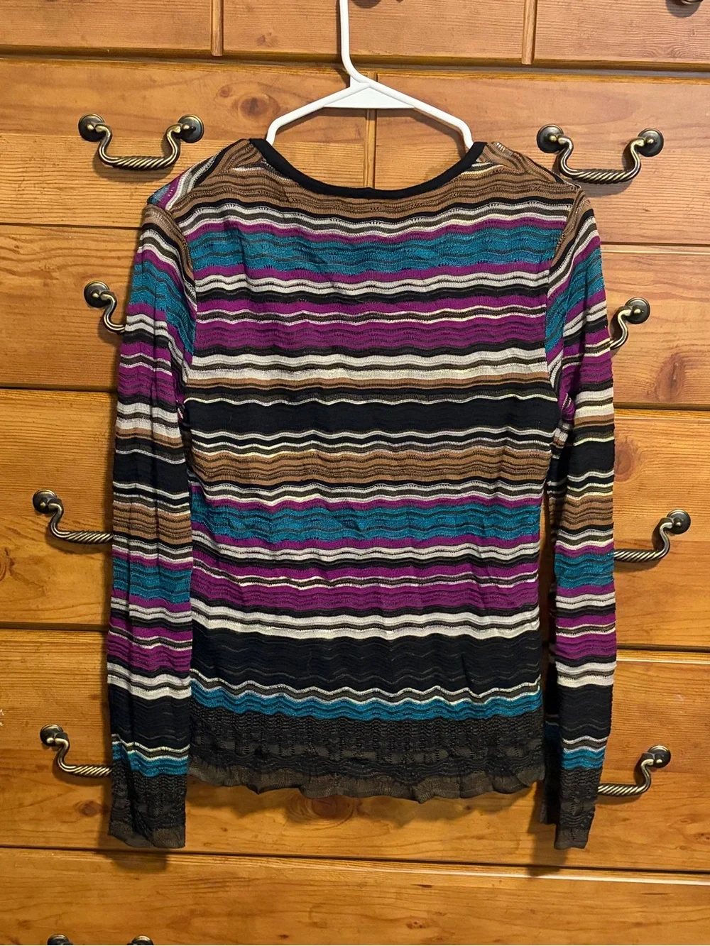 M by Missoni Striped V-Neck Cardigan with Matching Tank in Black, Purple, Teal